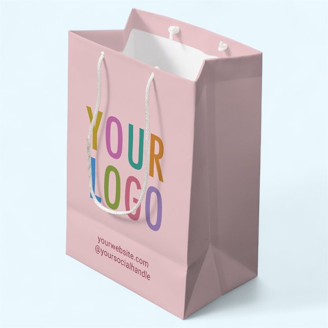 Taupe Pink Paper Gift Bag Custom Business Logo (MISOOK 7 x 4.5 x 10 inch Taupe Pink Medium Gift Bag with Logo)