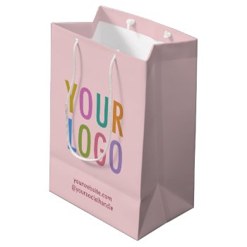 Taupe Pink Paper Gift Bag Custom Business Logo by MISOOK at Zazzle