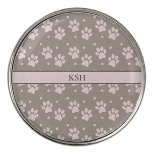 Taupe & Pink Paw Print Golf Ball Marker Set