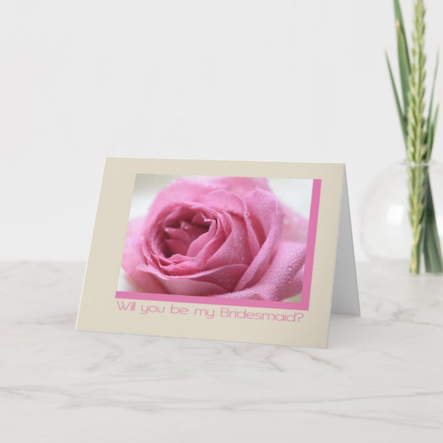 taupe pink rose bridesmaid invitation (Front)