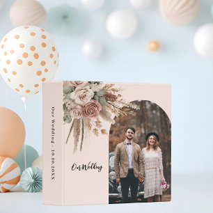 Taupe pink roses pampas photo arch wedding album 3 ring binder