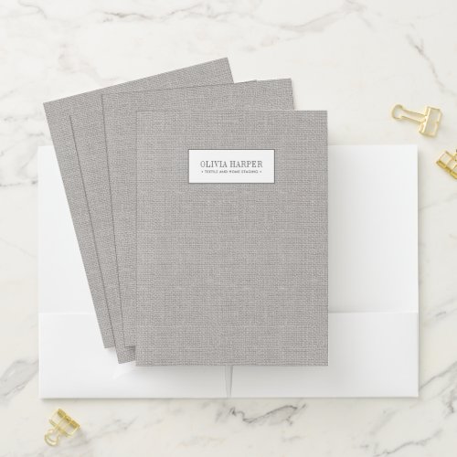 Taupe  Plain Elegant Linen Look Monogram  Pocket Folder