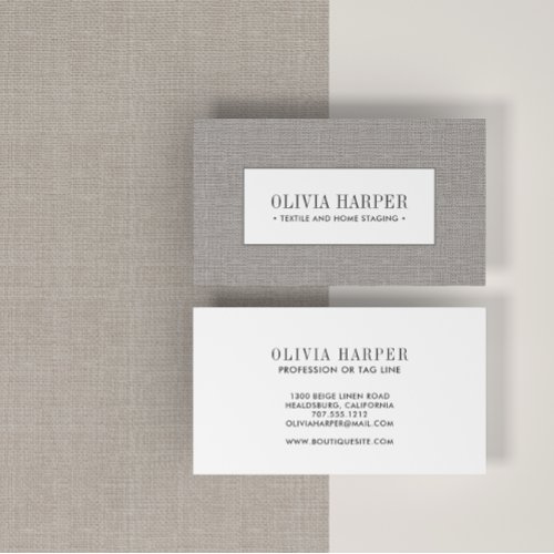 Taupe  Plain Elegant Linen Look Professional  Business Card