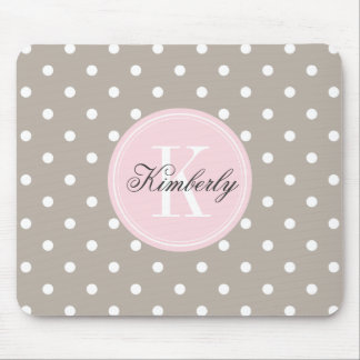 Taupe Polka Dot with Pink Monogram Mouse Pad