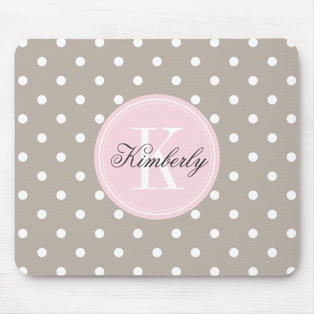 Taupe Polka Dot with Pink Monogram Mouse Pad (Front)