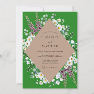 Taupe Purple Daisy Eucalyptus Wedding Invitation
