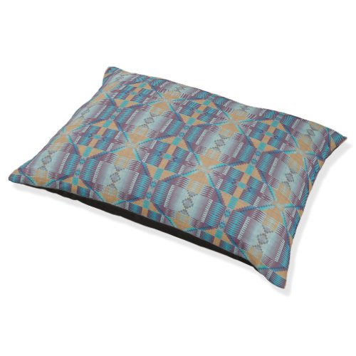 Taupe Purple Teal Native Tribal Mosaic Pattern Pet Bed