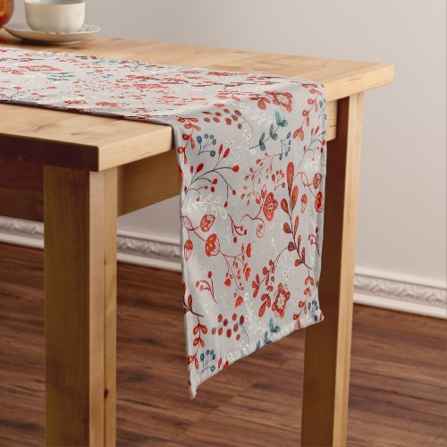 Taupe Red and Turquoise Taika Folk Art Short Table Runner