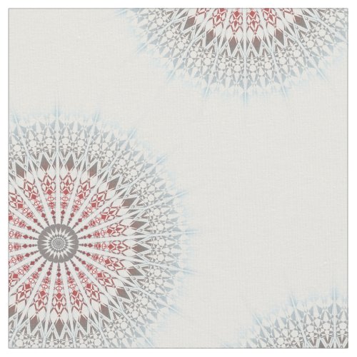 Taupe Red Blue White Mandala Fabric