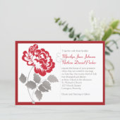 Taupe, Red Peony on White Wedding Invitation (Standing Front)
