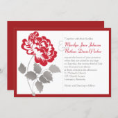 Taupe, Red Peony on White Wedding Invitation (Front/Back)