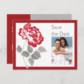 Taupe Red White Peony PHOTO Save the Date Card (Front/Back)