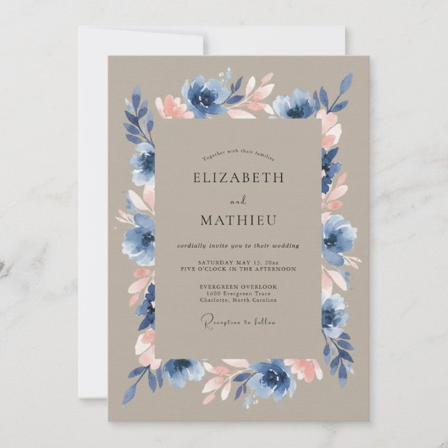 Taupe Refined Anemone Wedding Invitation (Front)