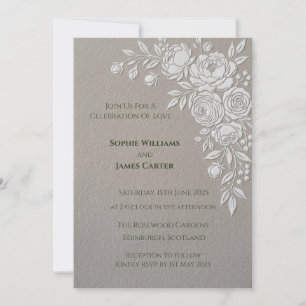 Taupe Rose Floral Wedding Invitation