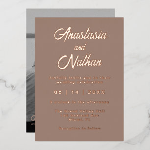 Taupe Rose Gold Photo Wedding Foil Invitation