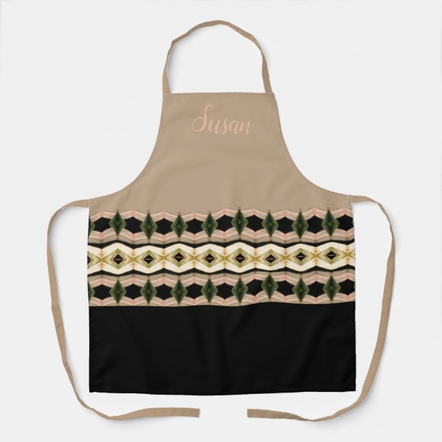 Taupe Rosy Pink  And Black Apron (Front)
