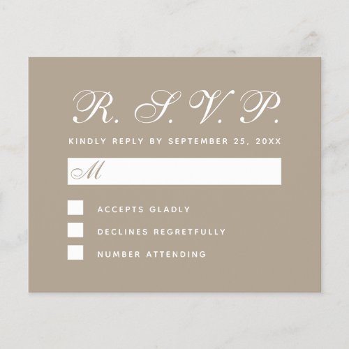 Taupe RSVP Budget Simple Wedding Enclosure Card