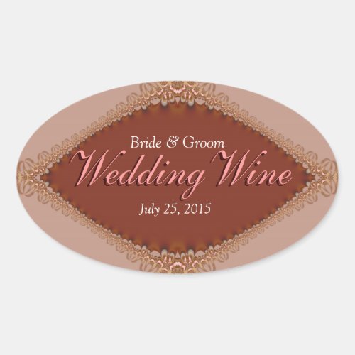 Taupe Russet Brocade Lace Wedding Wine label
