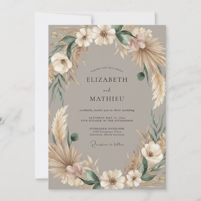 Taupe Rustic Bohemian Wedding Invitation (Front)