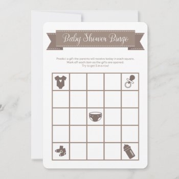 Taupe Sand Baby Shower Bingo Game Double Sided Invitation by LaurEvansDesign at Zazzle