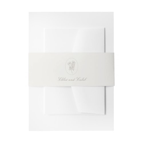 Taupe Sand | Chic Oval Botanical Wedding Invitation Belly Band