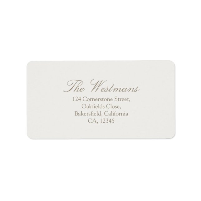 Taupe Sand | Minimalist Calligraphy Wedding Label (Front)