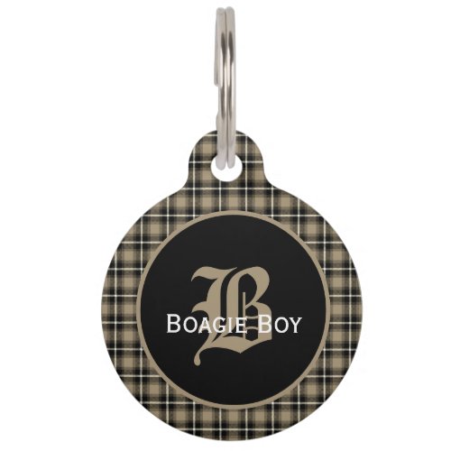 Taupe Scottish Plaid Monogrammed Large Pet ID Tag