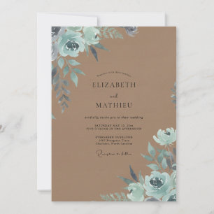 Taupe Seafoam Blossom Wedding Invitation