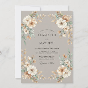 Taupe Seafoam Leaf Wedding Invitation
