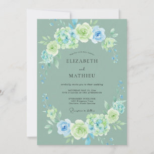 Taupe Seafoam Wreath Wedding Invitation