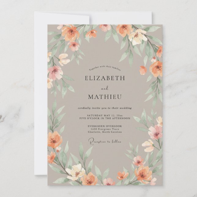 Taupe Serene Watercolor Wedding Invitation (Front)