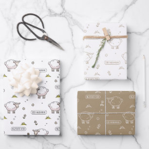 Taupe Sheep Eid Mubarak Kids Wrapping Paper Sheets