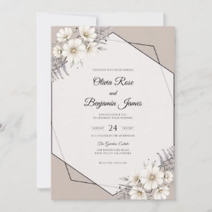 Taupe Silver Foliage Sage Wedding Invitation