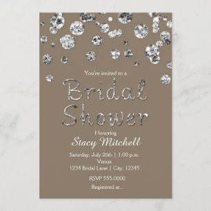 Taupe Silver Glitter Glam Bridal Shower Invitation