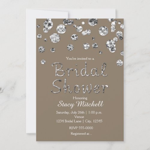 Taupe Silver Glitter Glam Bridal Shower Invitation