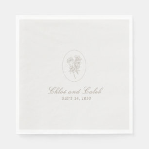 Taupe Simple Botanical Calligraphy Wedding Paper Napkins