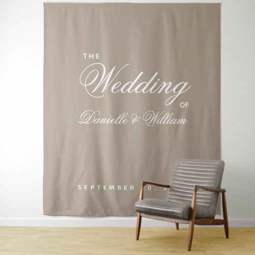 Taupe Simple Elegant Script Wedding Backdrop