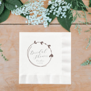 Taupe Simple Heart Wreath Bridal Shower Napkins