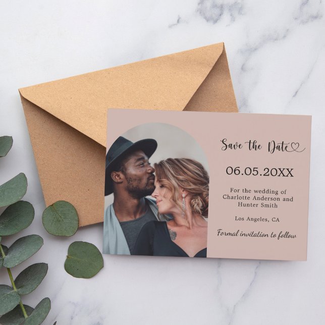 Taupe simple modern photo wedding save the date (Creator Uploaded)