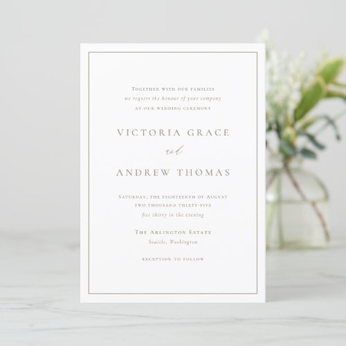 Taupe Simple Typography Formal Wedding Invitation