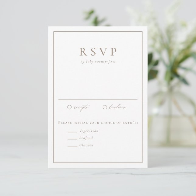 Taupe Simple Typography Formal Wedding RSVP Card (Standing Front)