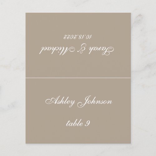 Taupe Simple Wedding Place Card Printed Guest Name