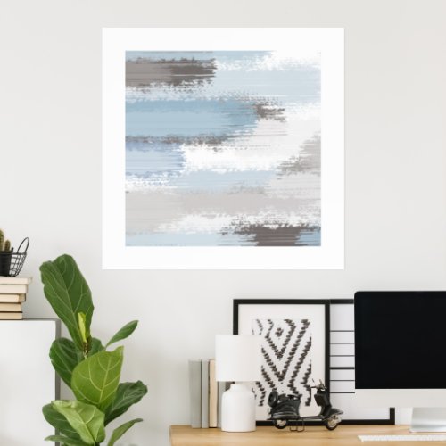 Taupe Slate Blue Abstract Brushstrokes  Poster