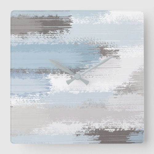 Taupe Slate Blue Abstract Brushstrokes Square Wall Clock