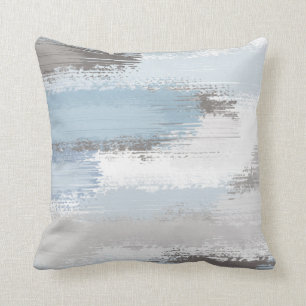 Taupe Slate Blue Abstract Brushstrokes Throw Pillow