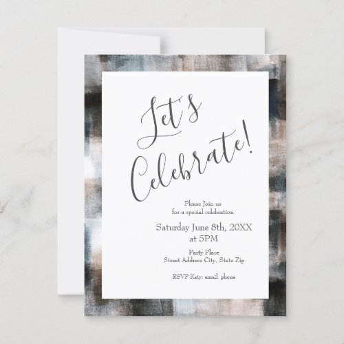 Taupe Slate Brushstrokes Abstract Invitation