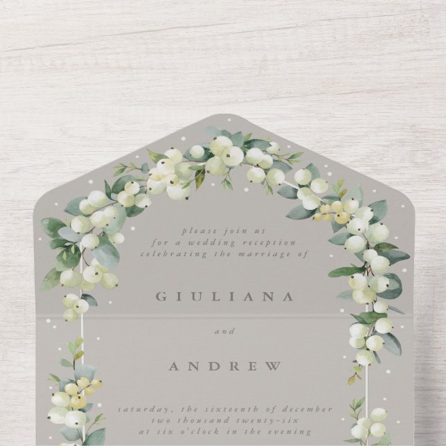 Taupe Snowberry+Eucalyptus Wedding Reception Only All In One Invitation (Inside Top)