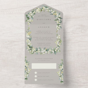 Taupe Snowberry+Eucalyptus Wedding Reception Only All In One Invitation