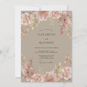Taupe Soft Floral Wedding Invitation