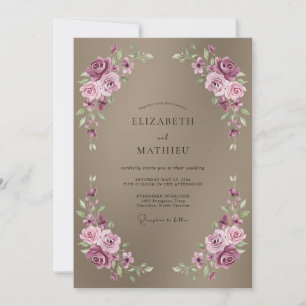 Taupe Soft Mauve Ranunculus Eucalyptus Wedding Invitation